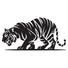 Obraz premium Silhouette of a powerful tiger walking with its head down