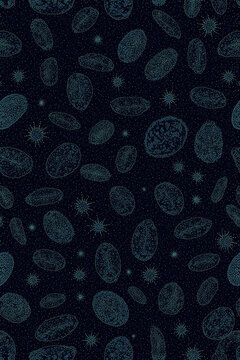 Generative AI Abstract Blue Cell and Star Pattern Seamless Dark Background Repeat Texture Illustration Design Textile Molecule Biology Science Technology - High Quality