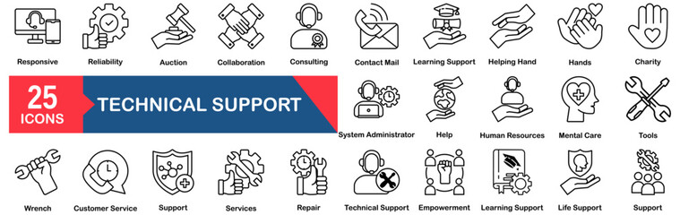 Fototapeta premium Technical Support Icon Set 25 Outline Icons In Modern Style
