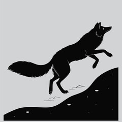 Arctic Fox Jumping Over Snow silhouette vector design art and illustration