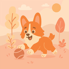 Corgi dog, cute Welsh Corgi. Cartoon Corgi. Flat puppy for postcards, prints, and posters, pet.