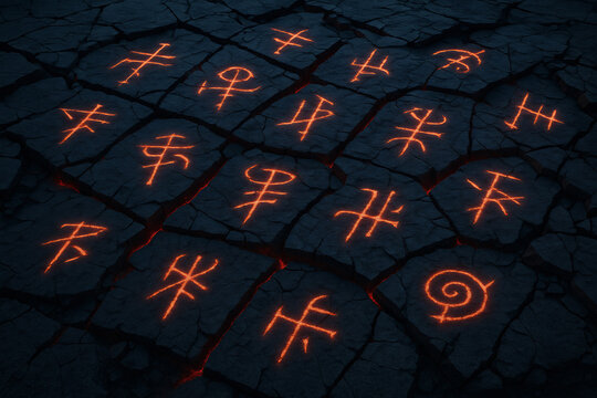 Landscapes of Cracked Landscape With Lava Spelling a Message in Alien Language