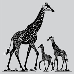 Giraffe Family Standing Together silhouette vector design art and illustration