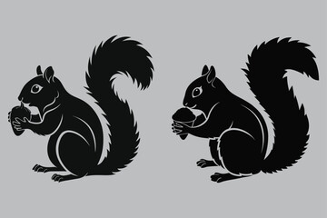 Red Squirrel Holding Acorn Silhouette vector design art and illustration