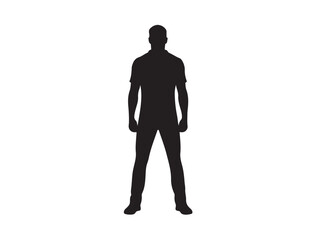  Silhouette of an alert man standing with tense posture, black vector on white background