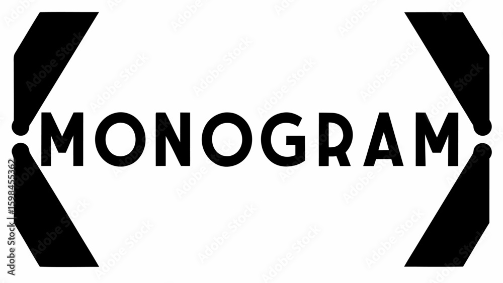 Poster a bold monogram design featuring the word monogram centered between two abstract arrow like shapes i