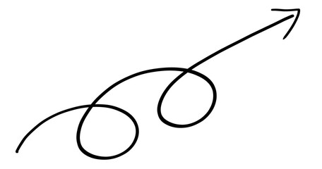 Hand drawn black swirl pointing arrow icon on transparent background. Curly hand drawn arow.	