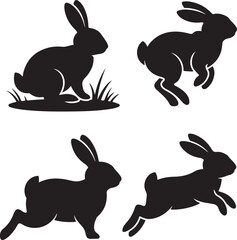 Fototapeta premium Set of Four Black Rabbit Silhouettes in Various Poses