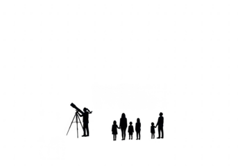 Silhouettes of a group of people observing the night sky with a telescope isolated on transparent background