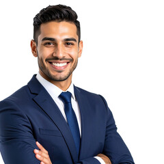 Hombre de Negocios Sonriente con Brazos Cruzados y Fondo Transparente