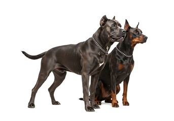 Fototapeta premium Cane Corso and Doberman Practicing Guard Pose