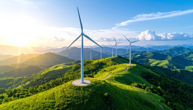 Digital graphic work on green energy power production.Renewable energy design.Windmill and graphic diagram of air currents that produce green energy. Green energy power production it is future. - Powered by Adobe