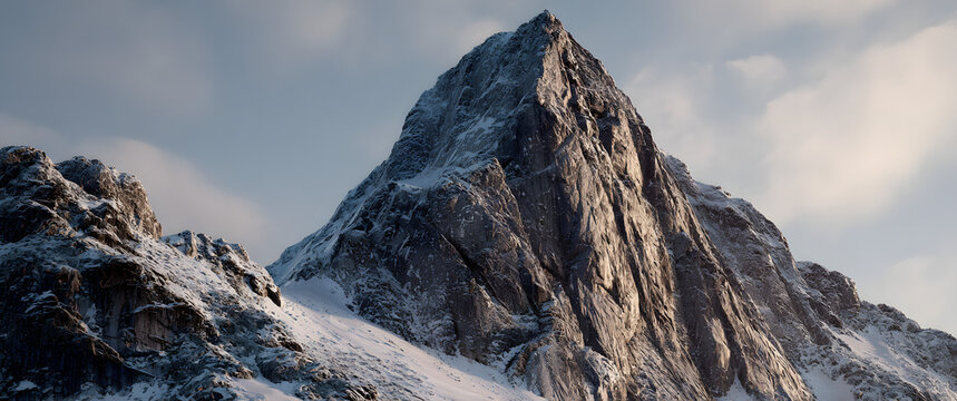 Close-up of rugged mountain peak, challenging ascent, adventure, journey