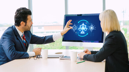 AI ethics responsibility standard law and rules on computer screen provide report of AI ethic...