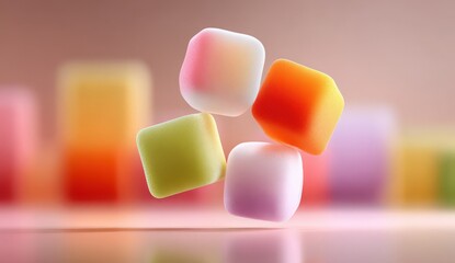 Delightful Cubes of Color: A captivating image presents a harmonious composition of colorful cubes, each boasting a unique hue, inviting viewers to savor their gentle curves and translucent surfaces.