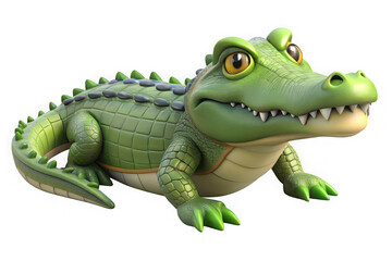 Obraz premium Cute cartoon baby alligator with big eyes and green scales