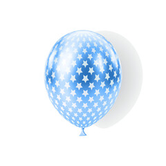 Blue White balloon. Luxury realistic balloons. 3D glossy star pattern