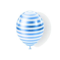 Blue white balloon. Luxury realistic balloons. 3D glossy striped pattern.