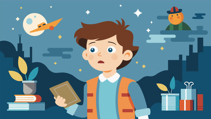 A flashback to the artists childhood with the characters exaggerated imagination bringing mundane events to life.. Vector illustration