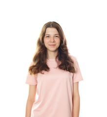 Fototapeta premium Happy teenage girl posing on white background