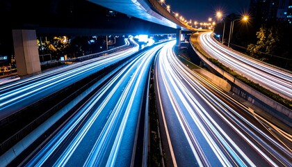 Obraz premium City highway at night with light trails