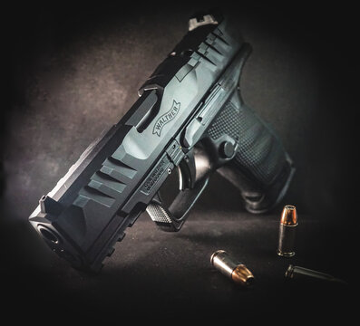 Fairlawn, Virginia, USA, 7-21-2025 Walther PDP 9mm handgun with hollow point bullets