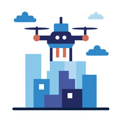 Ai powered drone delivering packages in urban area isolated on white background