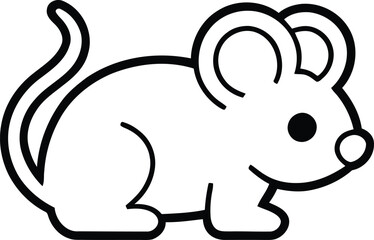 Simple line art illustration of a cute cartoon mouse isolated on a white background.