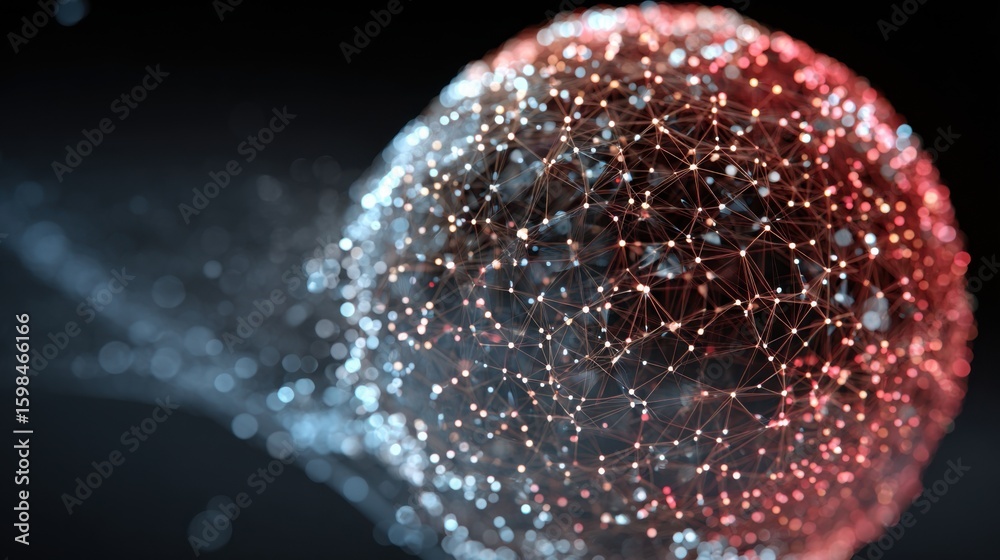 Poster a colorful representation of a digital network highlights interconnected data points against a dark 