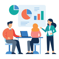 Obraz premium Business meeting illustration with diverse professionals collaborating isolated on white background