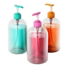 Colored soap bottles on transparent background. 3D illustration