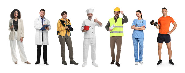Obraz premium People of different professions. Collage with portraits on white background