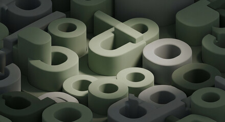 Abstract 3D shapes in varying shades of green, artistic design