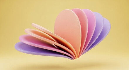 Abstract colorful layered design against a yellow background, artistic and modern.
