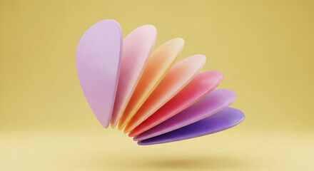 Abstract colorful layered shapes with gradient colors on a yellow background