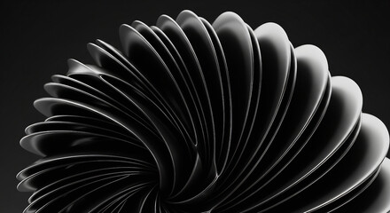 Abstract composition of flowing metallic shapes in monochrome with depth and light