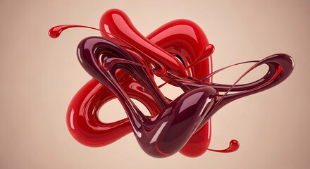 Abstract red and burgundy 3D shapes intertwining against a neutral background