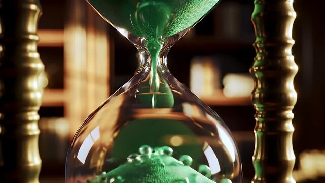 The Inevitable Passage of Time A Timeless Hourglass in a Dusty Library Setting