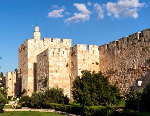 Naklejka premium Ancient city wall under bright sky