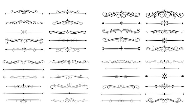 Vintage decorative divider elements set with ornate swirls and calligraphic flourishes for design and decoration
