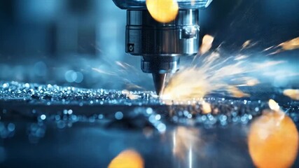 CNC Machine Metal Cutting Sparks.