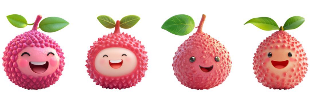 Set of cute lychee with smiling face isolated on a transparent background - Powered by Adobe