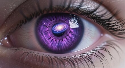 Fototapeta premium Violet Galaxy Reflected in Human Eye – AI Generated Surreal Macro Photography