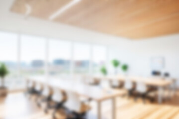 Blurred Modern Office Interior Background Minimalist Workspace, Soft Focus Light Office, Corporate Design Overlay