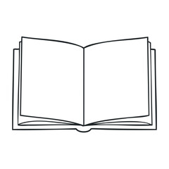 Blank open book line drawing on white background for design concepts. Vector illustration