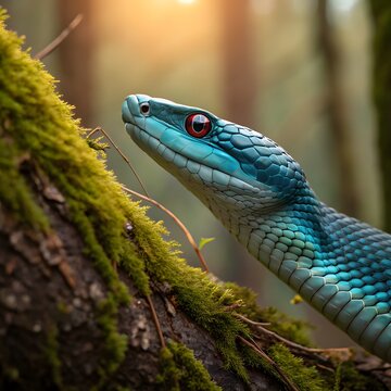 Blue viper snake closeup face