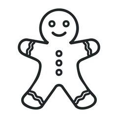 Smiling gingerbread man icon with button details and wavy icing decorations. Vector illustration