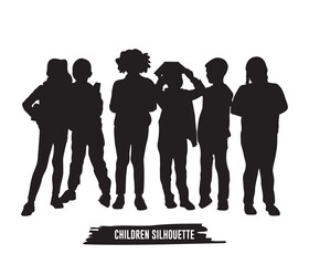 Silhouette of group of children standing together