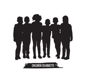 Silhouette of group of children standing together