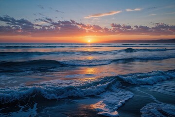 Obraz premium Captivating Ocean Sunset Reflecting on Deep Blue Waves